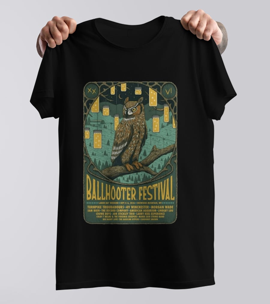 Ballhooter Festival Snowshoe Mountain 2026 Owl Lanterns Turnpike Troubadours Morgan Wade Labor Day Weekend T-Shirt