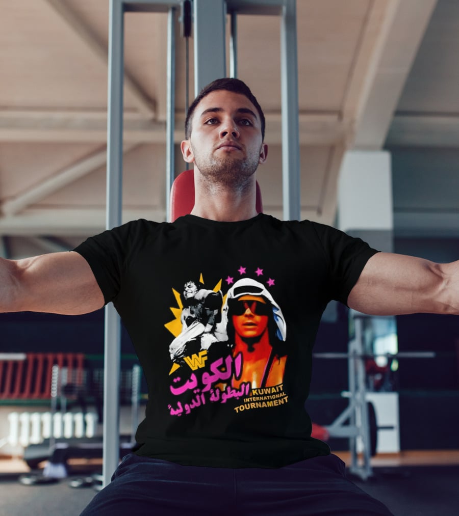 Bret Hart WWF Kuwait International Tournament Arabic Text And Stars T-Shirt