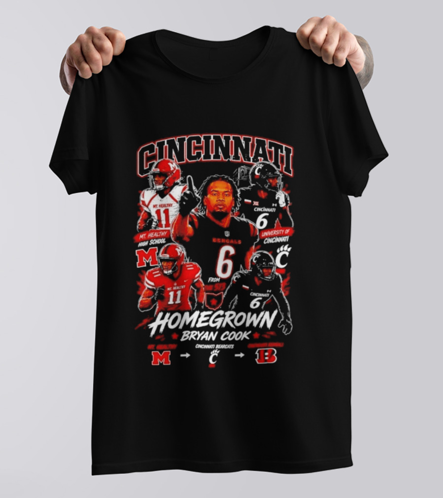 Cincinnati Bearcats Homegrown Bryan Cook University Of Cincinnati Mt. Healthy T-Shirt
