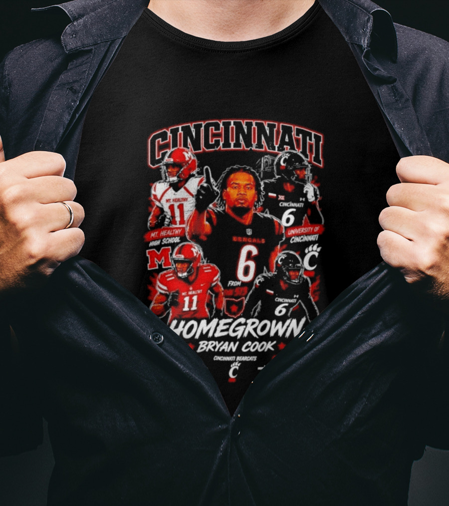 Cincinnati Bearcats Homegrown Bryan Cook University Of Cincinnati Mt. Healthy T-Shirt