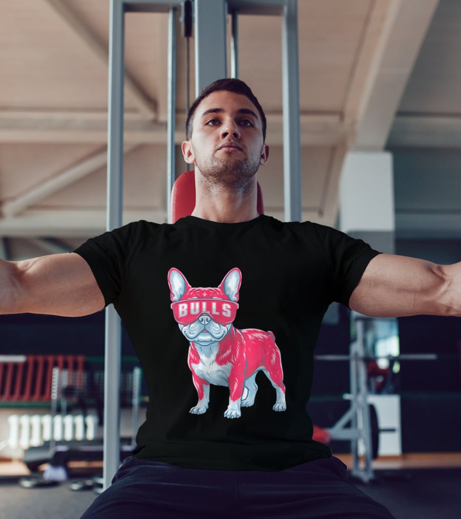 Chicago Bulls French Bulldog Wearing Bulls Glasses T-Shirt