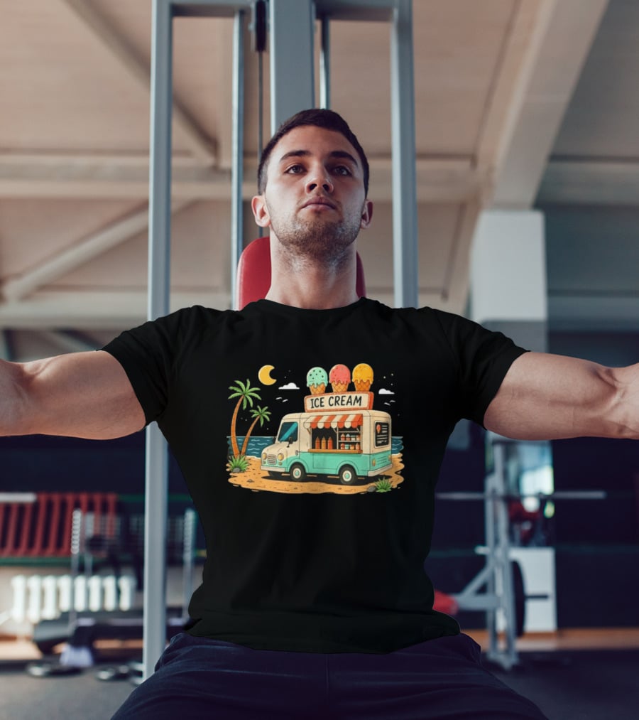 Ice Cream Truck Beach Night Tropical Ocean Summer Waves T-Shirt