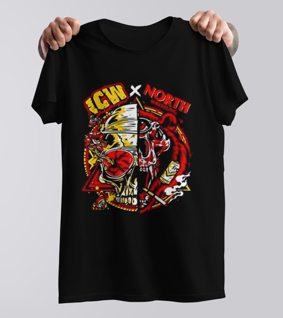 ICW X NORTH Wrestling Skull Collaboration T-Shirt