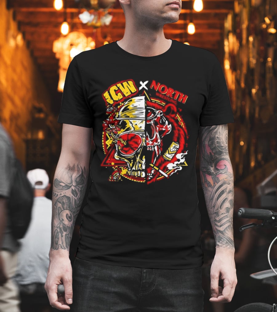 ICW X NORTH Wrestling Skull Collaboration T-Shirt