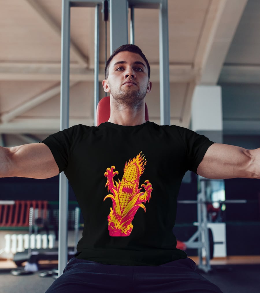Fiery Mutant Corn Monster Kernels Of Terror Halloween Evil Cob T-Shirt