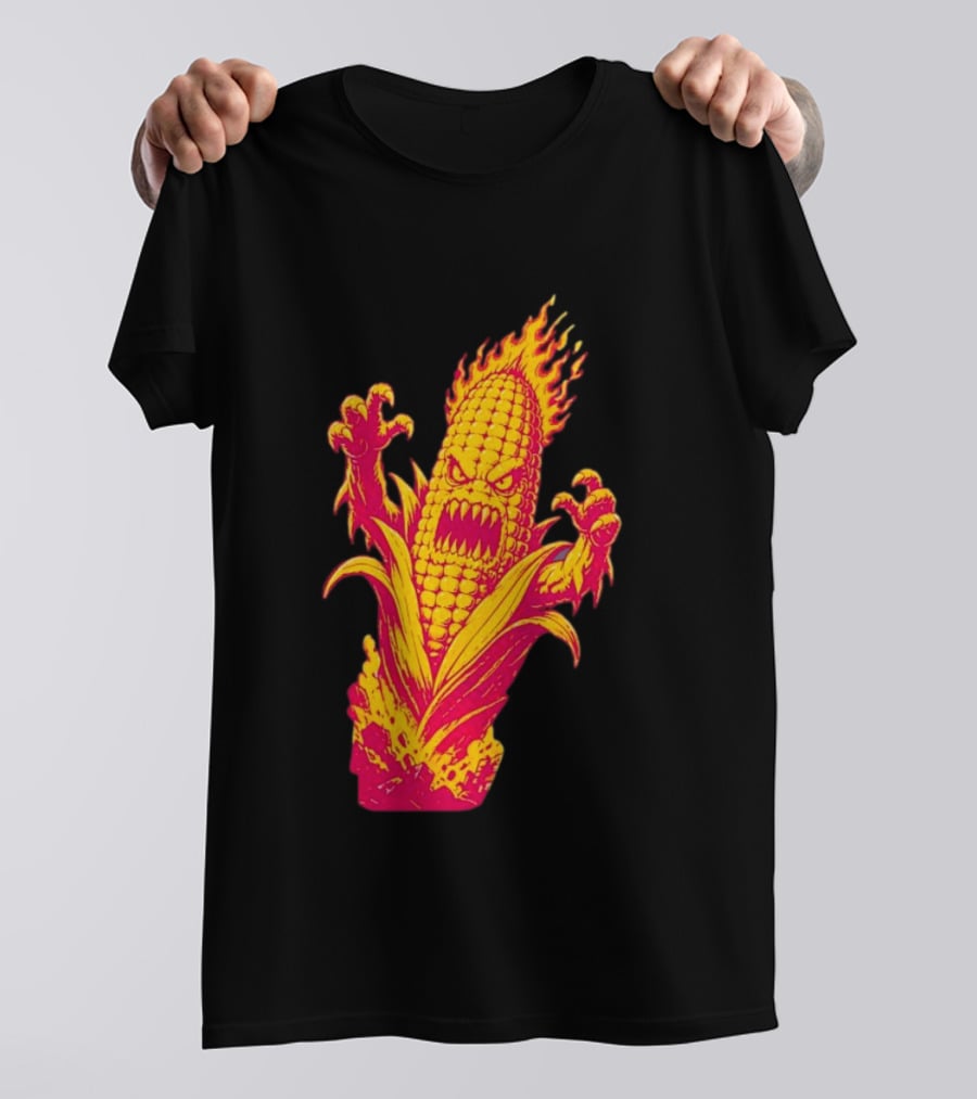 Fiery Mutant Corn Monster Kernels Of Terror Halloween Evil Cob T-Shirt