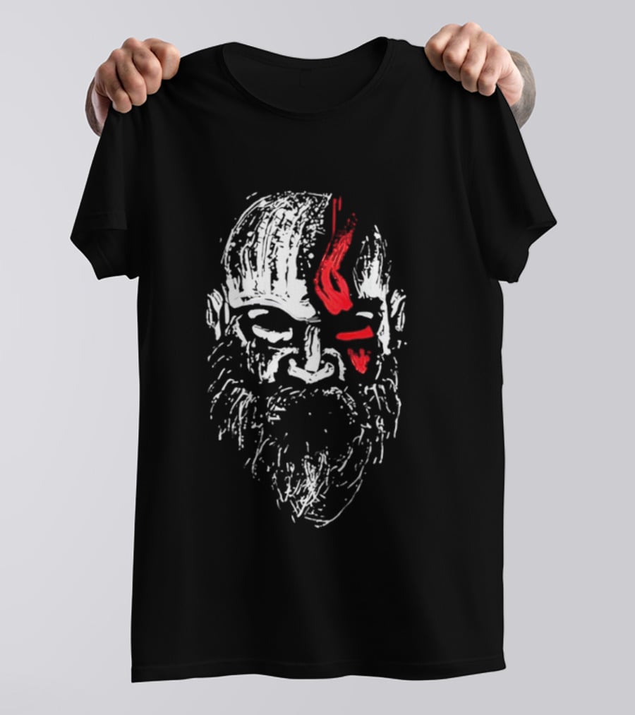 Kratos God Of War Face Art With Red Markings T-Shirt