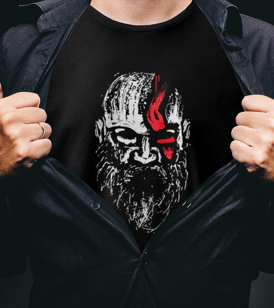 Kratos God Of War Face Art With Red Markings T-Shirt