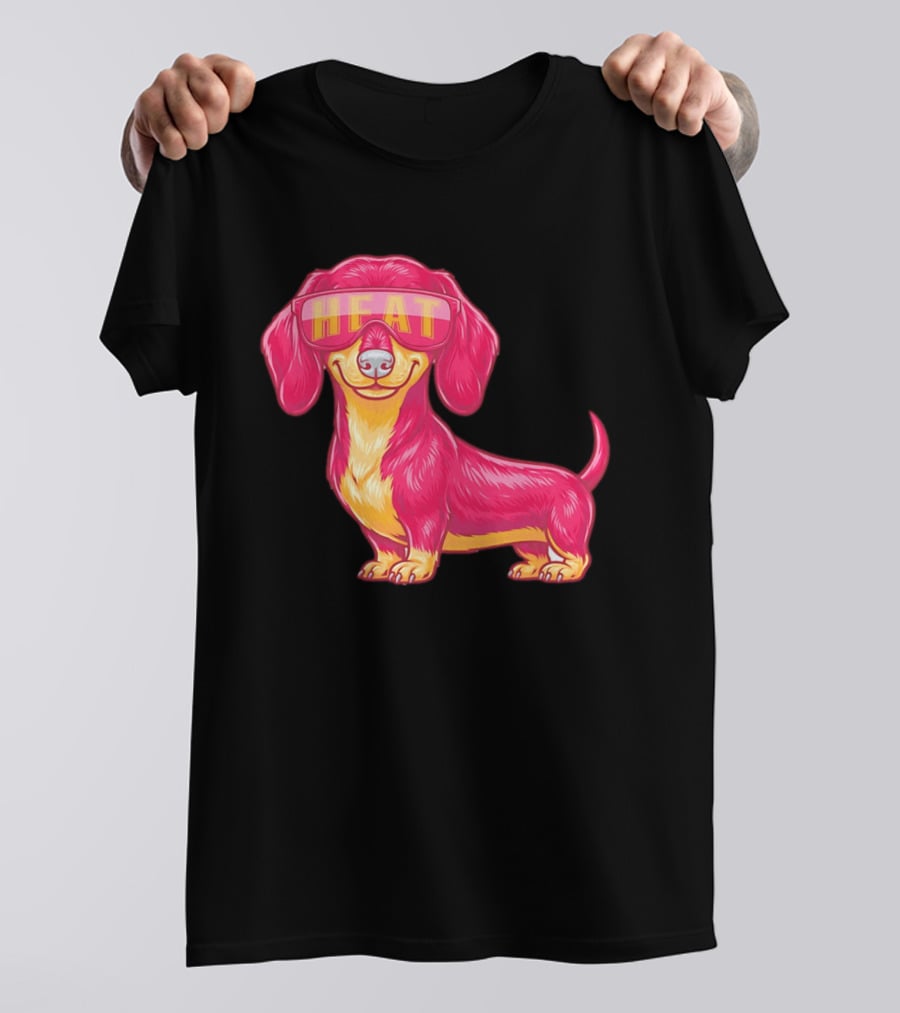 HEAT Sunglasses Dachshund Cartoon T-Shirt