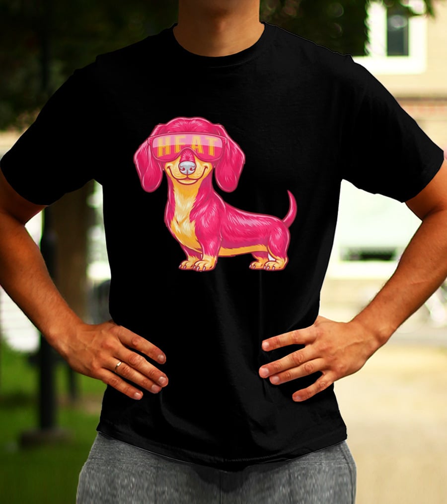 HEAT Sunglasses Dachshund Cartoon T-Shirt
