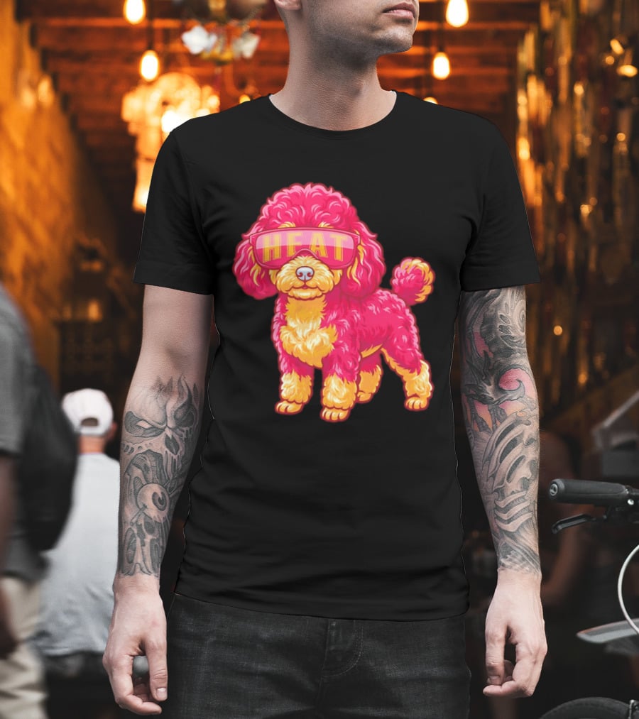 Miami Heat Teacup Poodle Cartoon HEAT Glasses T-Shirt