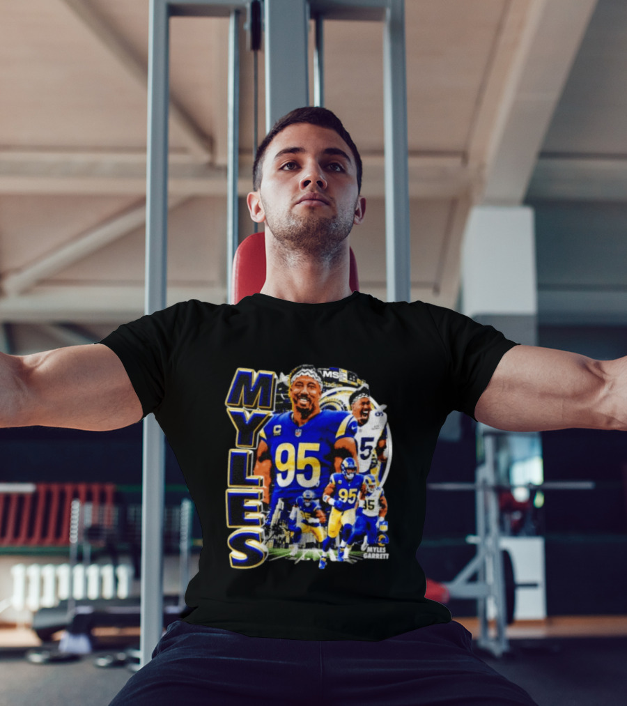 Myles Garrett Los Angeles Rams Number 95 Sports Fan Collage T-Shirt