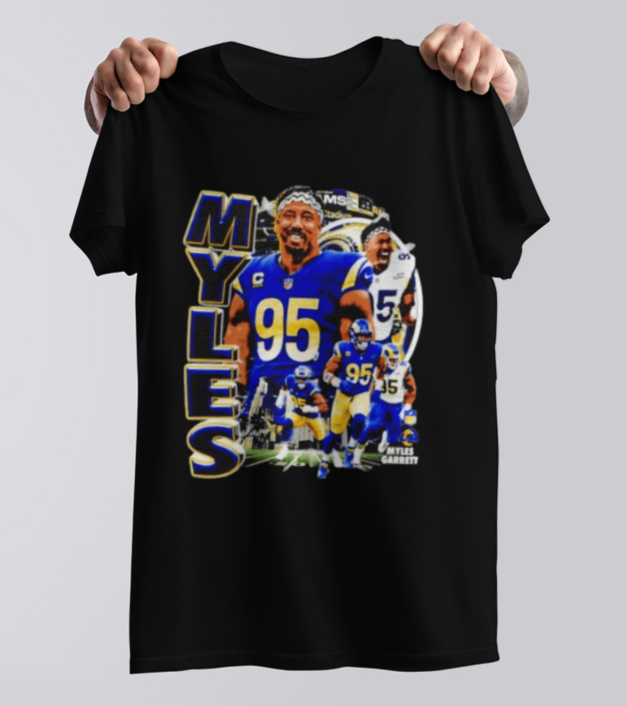 Myles Garrett Los Angeles Rams Number 95 Sports Fan Collage T-Shirt