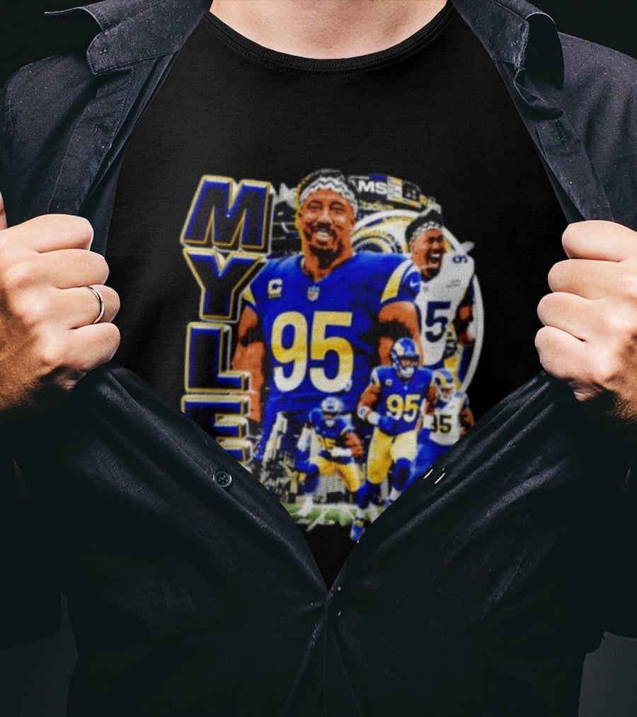 Myles Garrett Los Angeles Rams Number 95 Sports Fan Collage T-Shirt