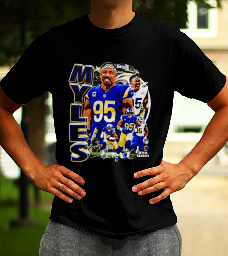 Myles Garrett Los Angeles Rams Number 95 Sports Fan Collage T-Shirt
