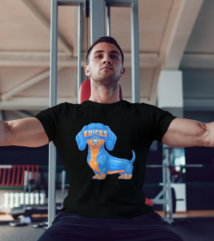 Knicks Dachshund Dog Cartoon Glasses T-Shirt