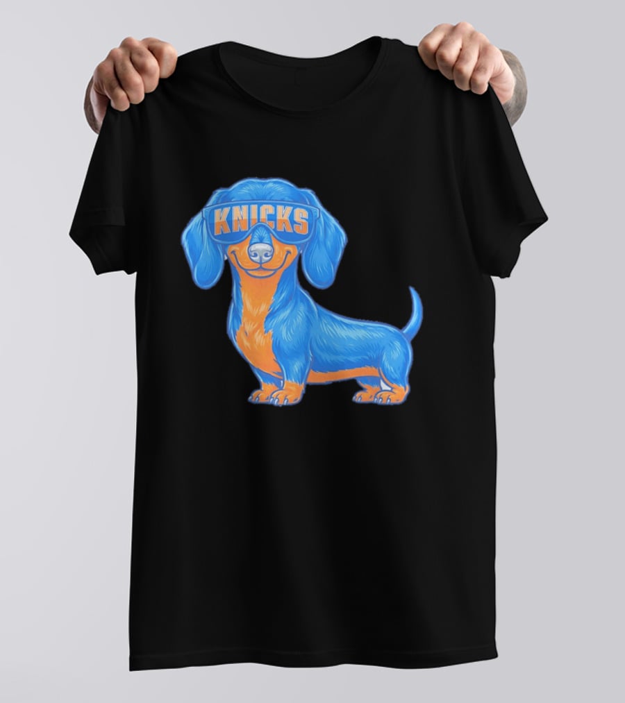 Knicks Dachshund Dog Cartoon Glasses T-Shirt
