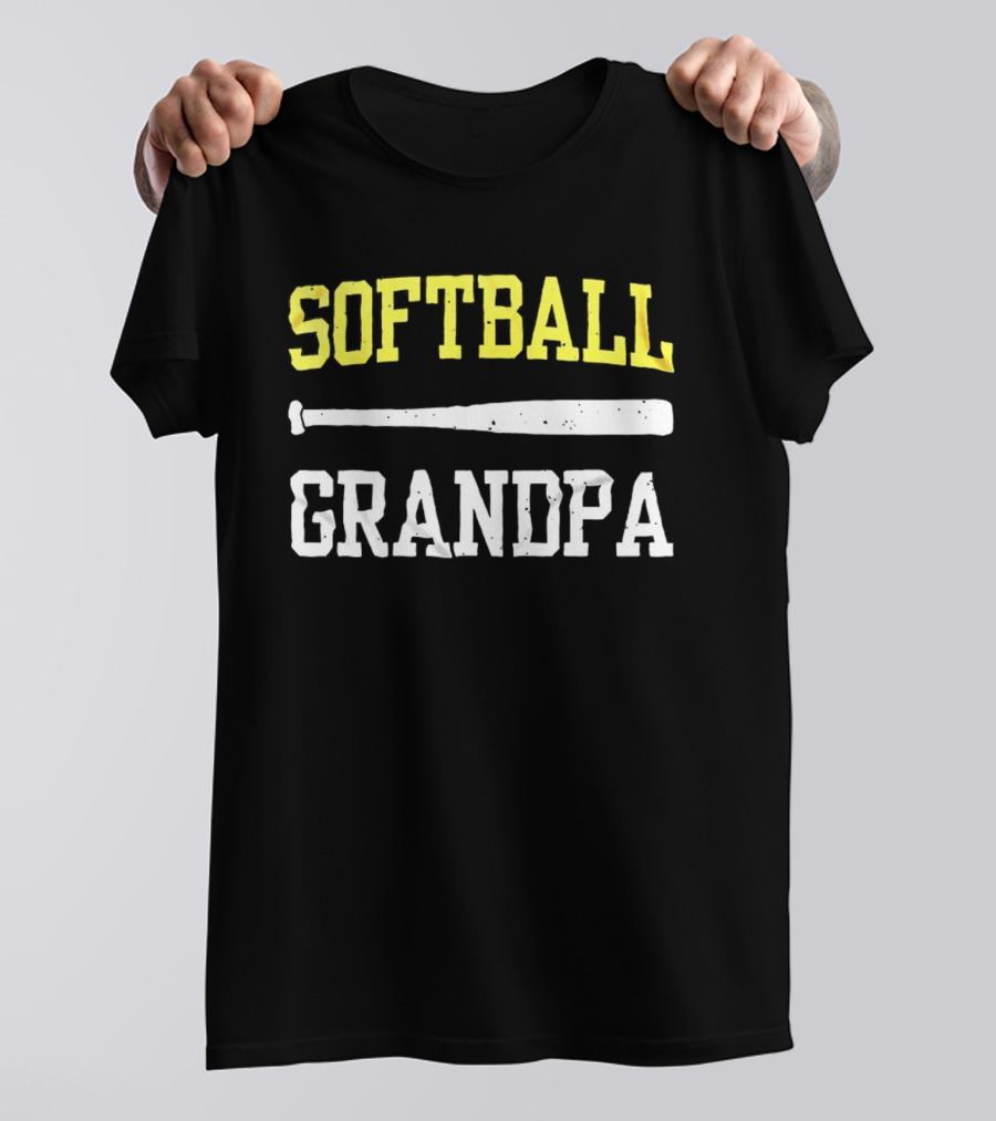 Softball Grandpa Proud Grandfather Game Day Crossed Bats T-Shirt