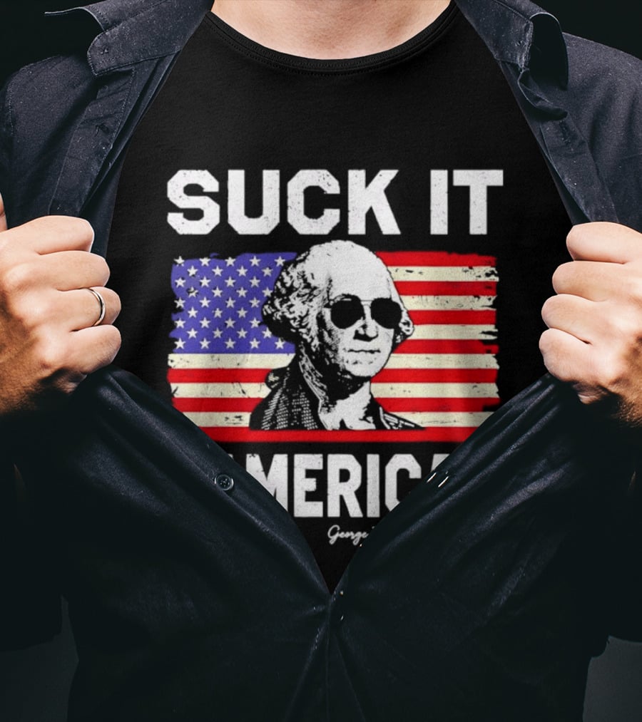 Suck It America George Washington 1776 USA Flag T-Shirt
