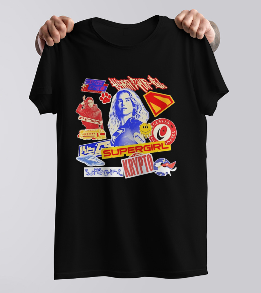 Supergirl Sasha Calle Krypto The Superdog DC Comics Sticker Collage Superhero T-Shirt