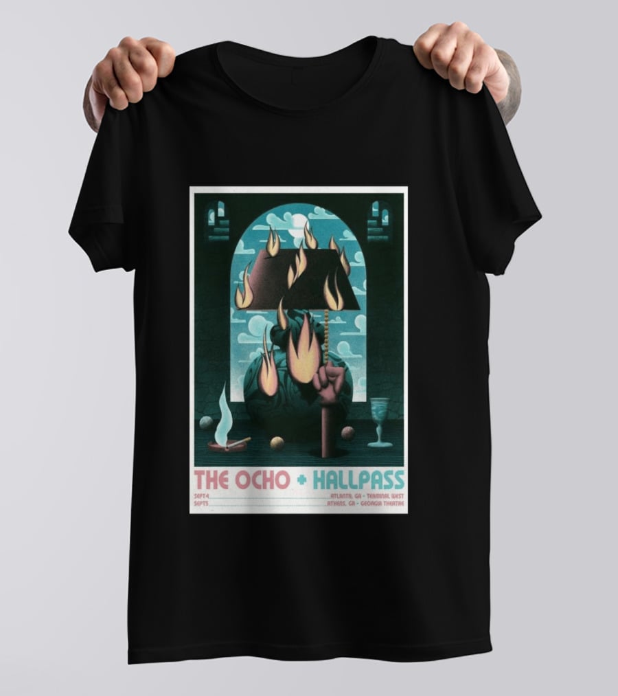 The Ocho Hallpass Atlanta GA Terminal West September 05 2026 Flames Clouds Fist T-Shirt