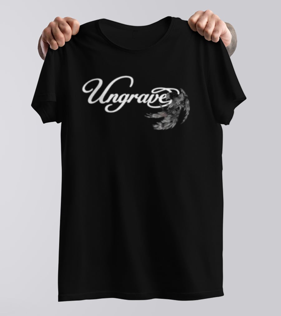 Ungrave Black Fallen Wings Script Calligraphy T-Shirt