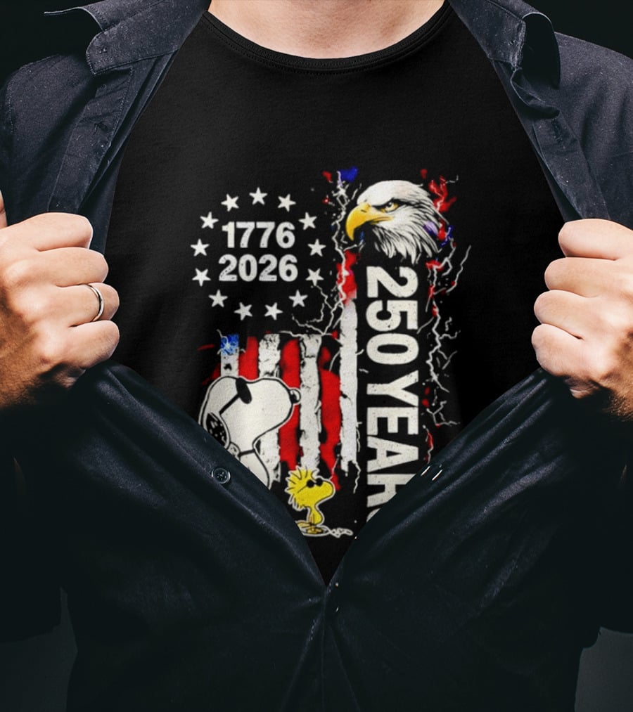 1776 2026 250 Years American Flag Eagle Snoopy Woodstock Independence T-Shirt