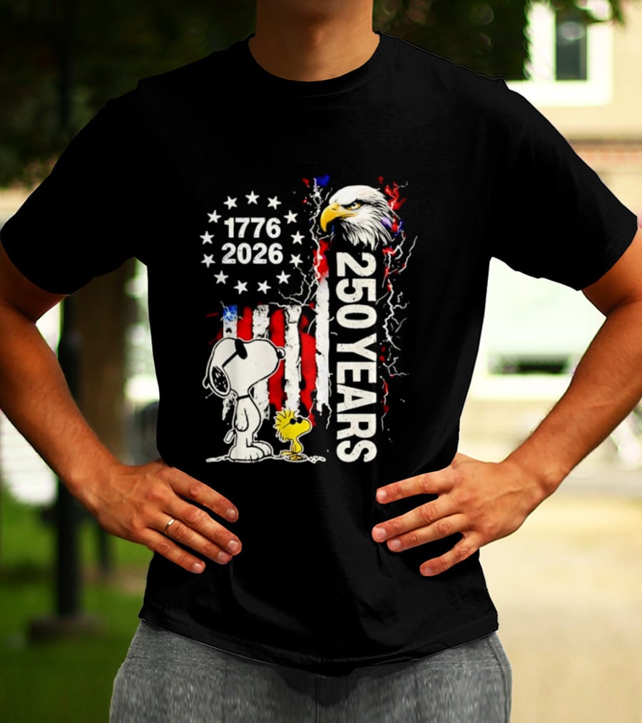 1776 2026 250 Years American Flag Eagle Snoopy Woodstock Independence T-Shirt