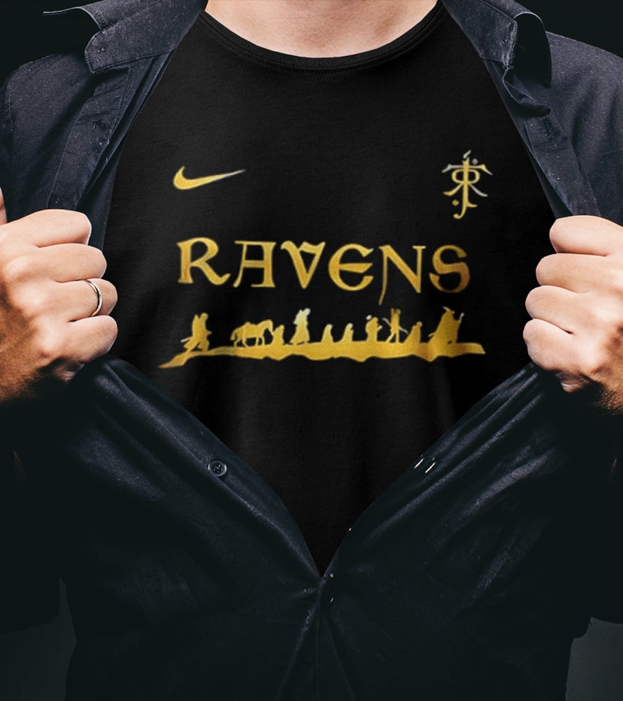 Baltimore Ravens Nike Lord Of The Rings Crossover Gold Text Collection T-Shirt