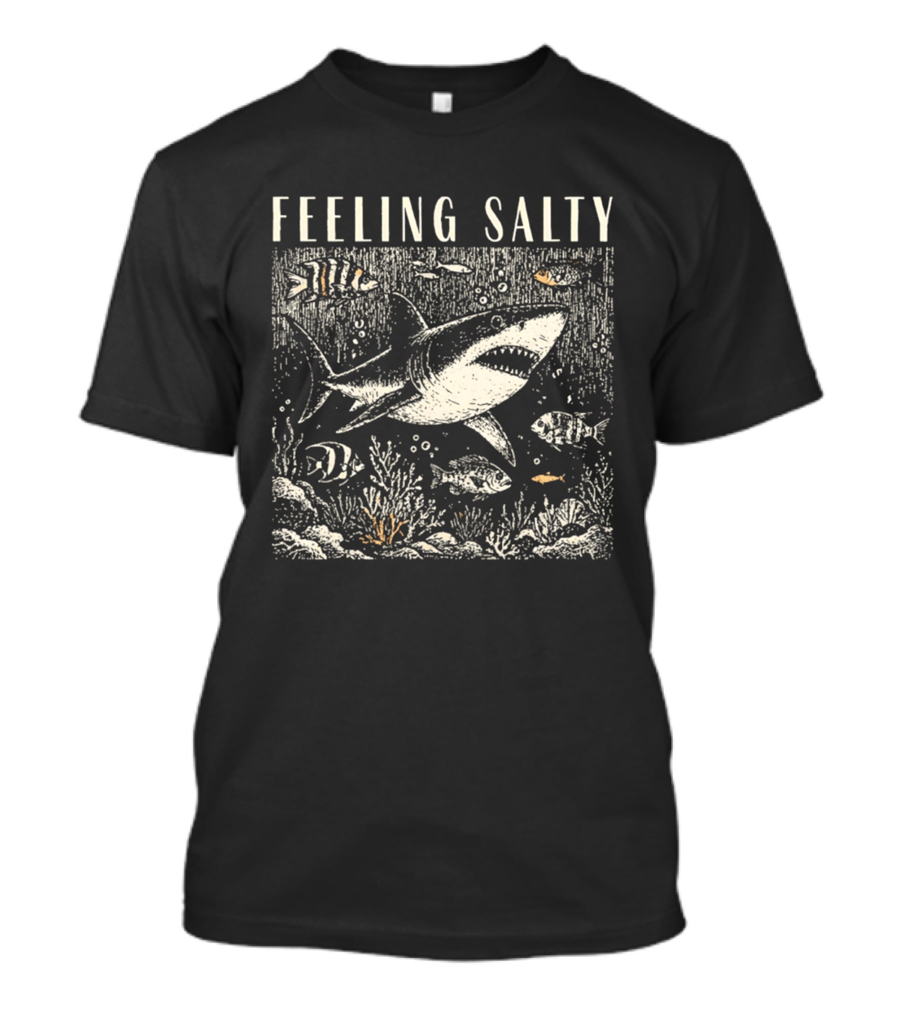 Feeling Salty Shark And Fish Ocean Scene T-Shirt