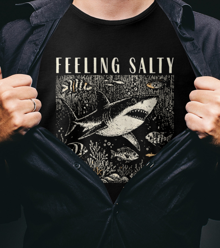 Feeling Salty Shark And Fish Ocean Scene T-Shirt