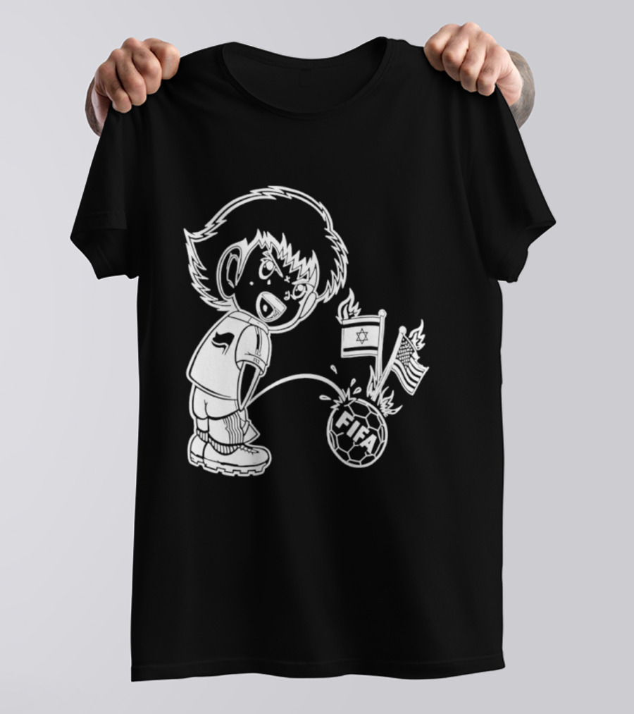 Captain Tsubasa Peeing FIFA Soccer Ball Israel USA Flags T-Shirt