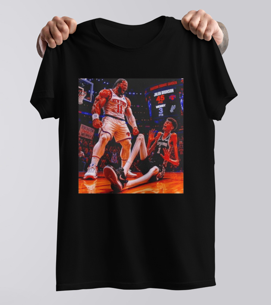 NBA Showdown Jalen Brunson 45 Points Victor Wembanyama 3 Points New York Spurs Matchup Madison Square Garden T-Shirt