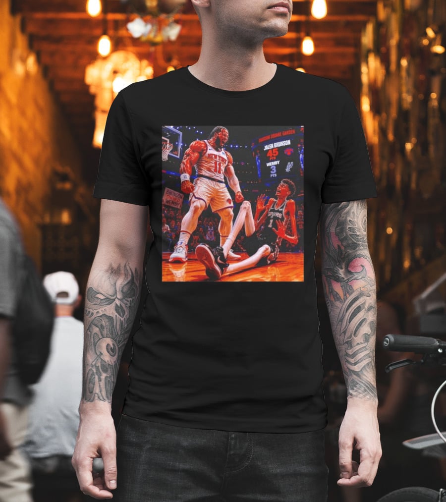 NBA Showdown Jalen Brunson 45 Points Victor Wembanyama 3 Points New York Spurs Matchup Madison Square Garden T-Shirt