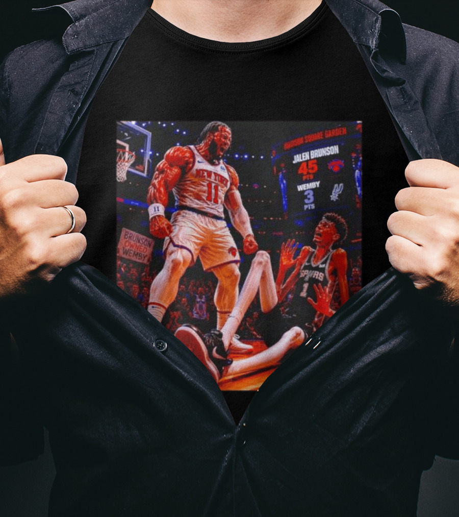 NBA Showdown Jalen Brunson 45 Points Victor Wembanyama 3 Points New York Spurs Matchup Madison Square Garden T-Shirt