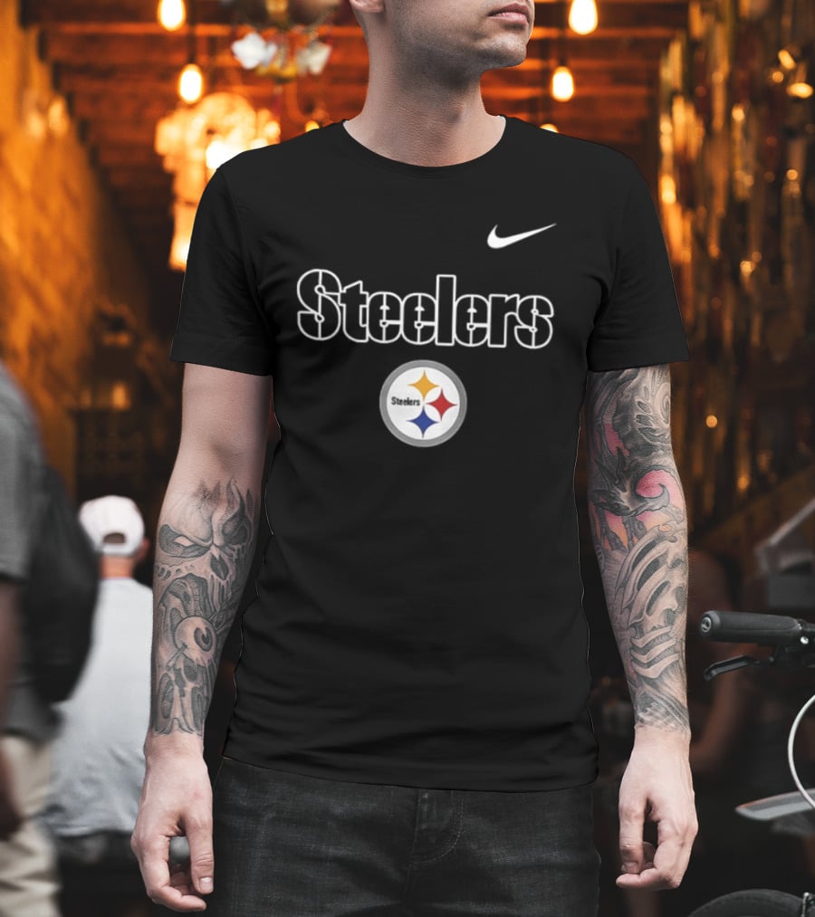 Pittsburgh Steelers Skeleton Blue Collar American Proud Mechanic Two Sided Nike T-Shirt