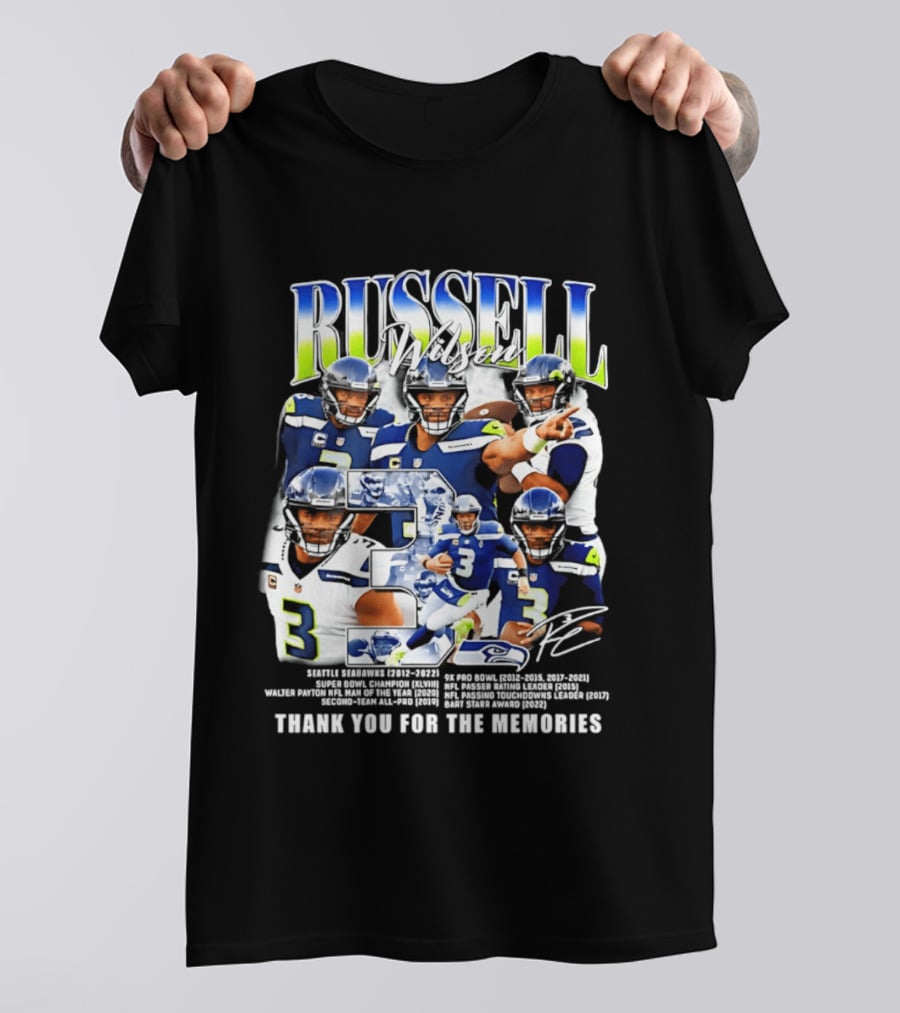 Seattle Seahawks Russell Wilson Number 3 Thank You For The Memories T-Shirt