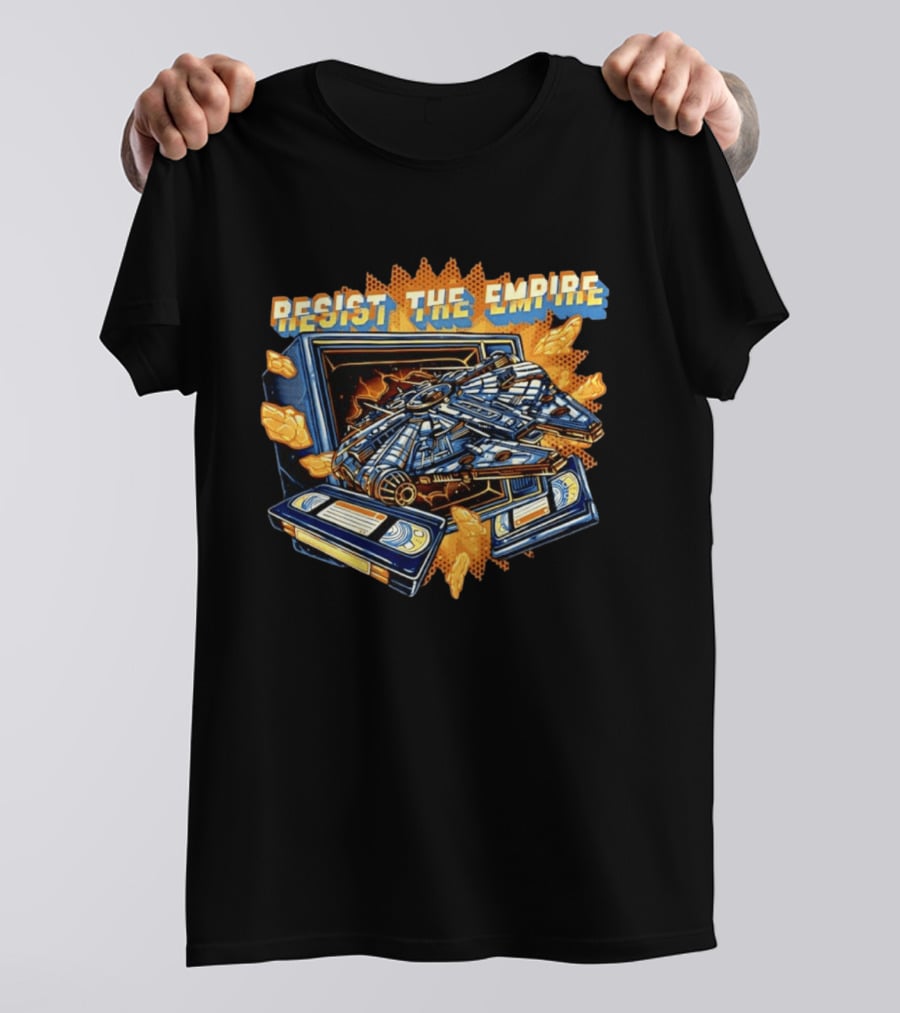 Star Wars Resist The Empire VHS Tape Vintage Style Millenium Spaceship T-Shirt