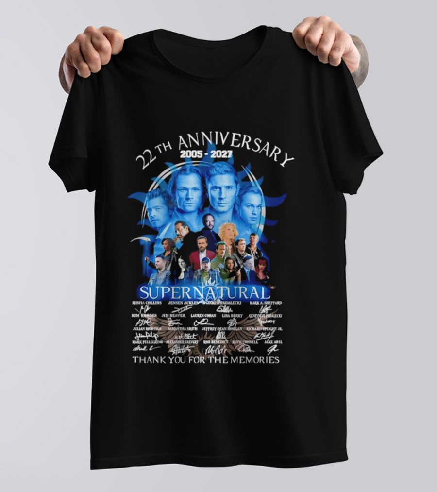 Supernatural 22th Anniversary 2005 2027 Thank You For The Memories Cast Montage Celebration T-Shirt