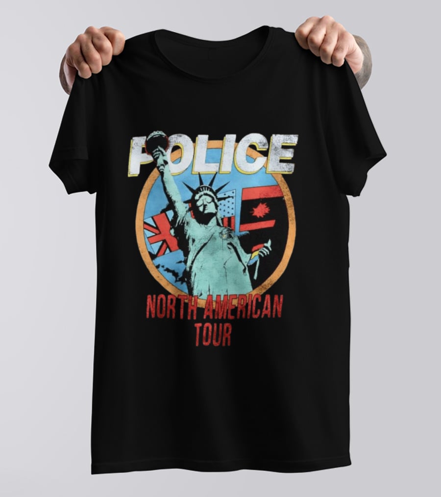 POLICE North American Tour Statue Of Liberty UK US Canada Flags T-Shirt