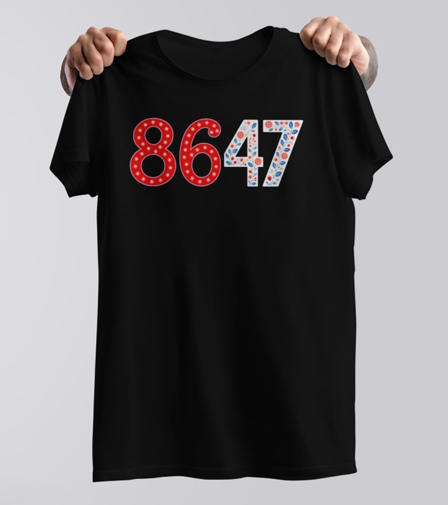 8647 Number Red And Blue Floral Stars T-Shirt