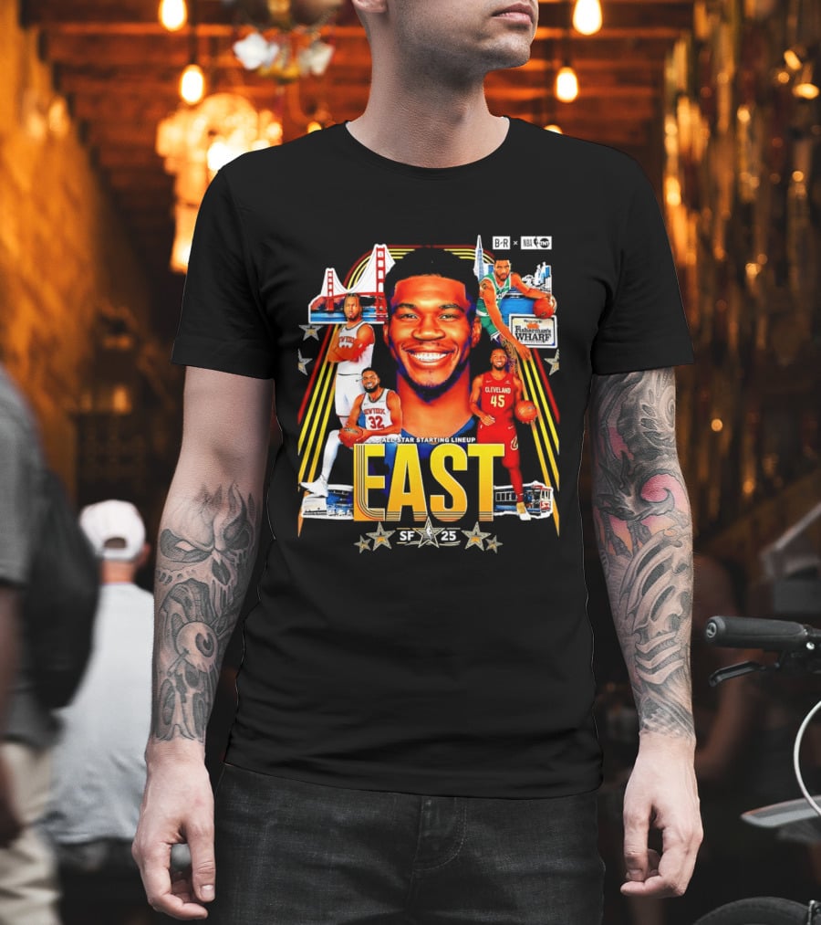All Star Basketball Starting Lineup East 2026 Golden State Bay Bridge SF 45 Cleveland New York T-Shirt