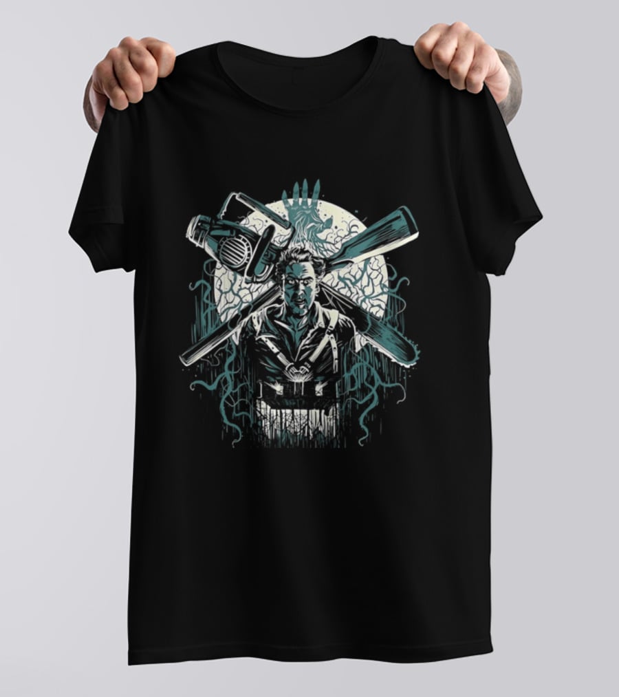 Ash Williams Evil Dead Chainsaw Hand Iconic Horror Movie T-Shirt