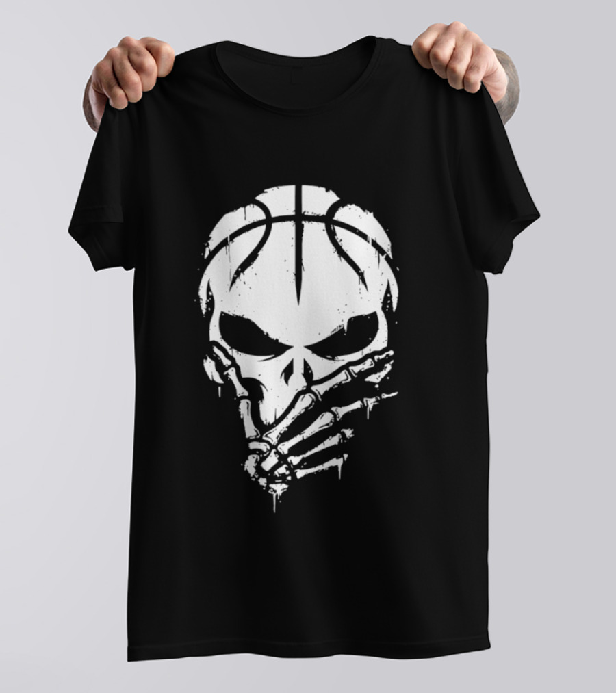 Basketball Skull With Silence Finger Gesture Skeleton Mask T-Shirt