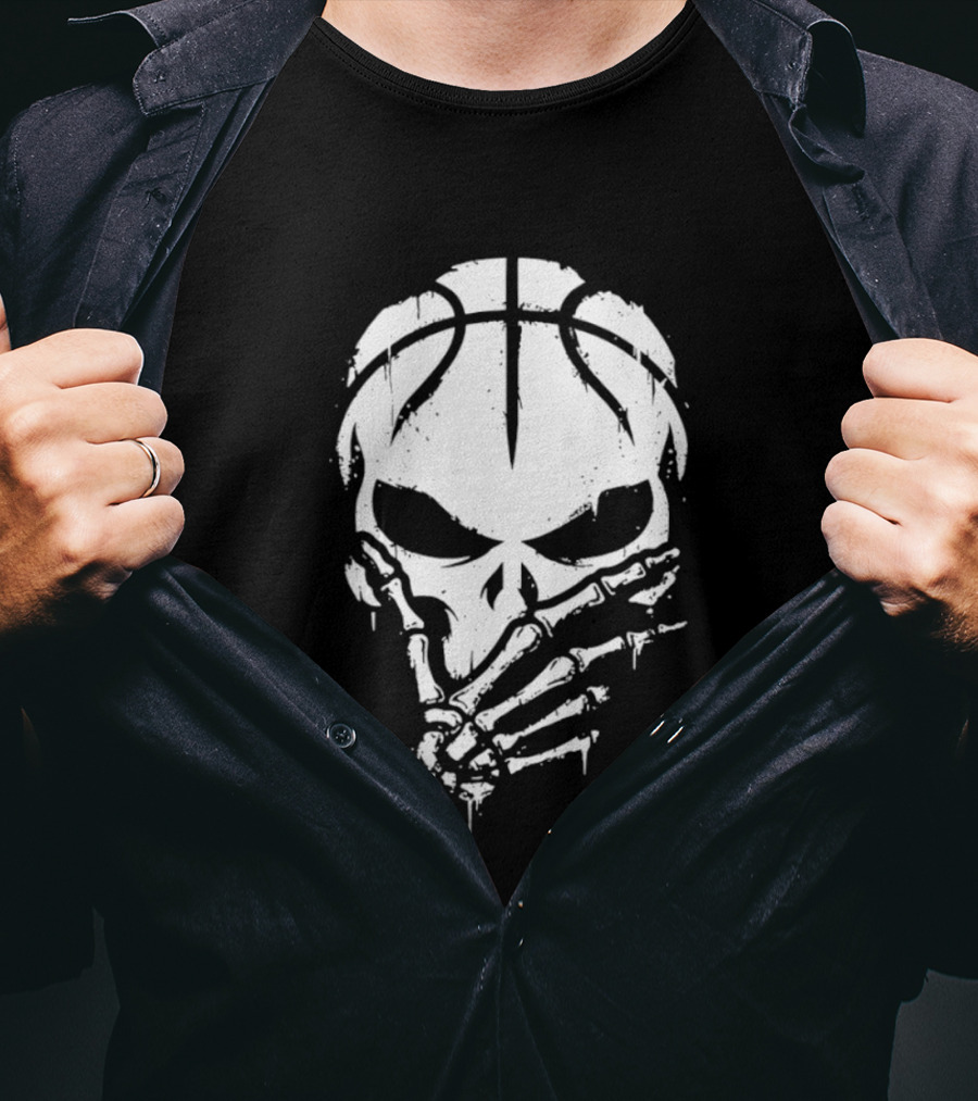 Basketball Skull With Silence Finger Gesture Skeleton Mask T-Shirt