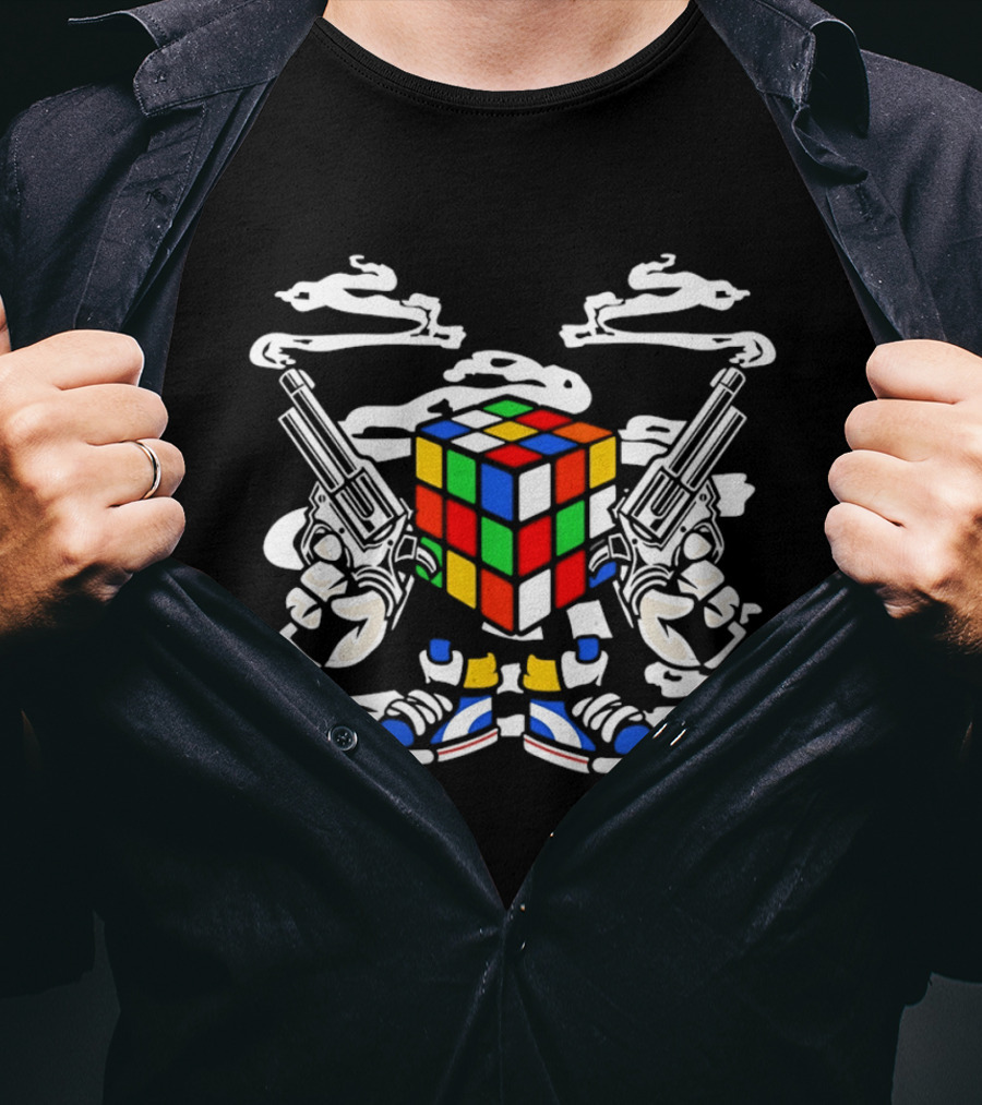 Gangster Rubik's Cube With Dual Pistols And Sneakers T-Shirt