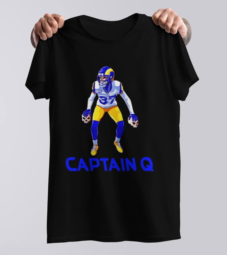 Captain Q Los Angeles Rams Number 37 Skull Hands T-Shirt