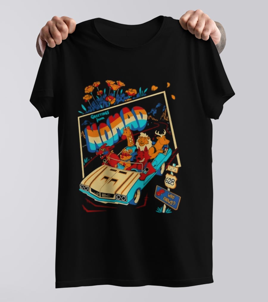 Nomad Adventure With Animals In Car Who Knows Sign T-Shirt