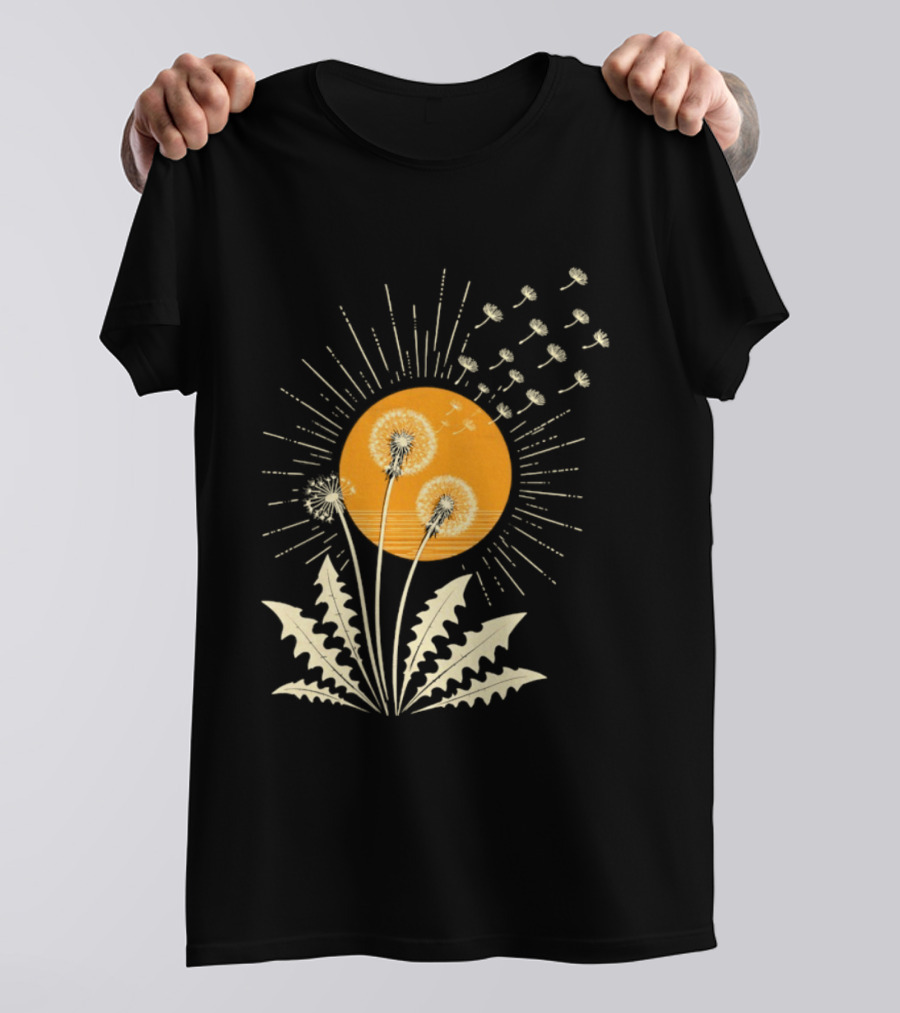 Golden Sunlight Dandelion Seeds Flying Nature Burst T-Shirt