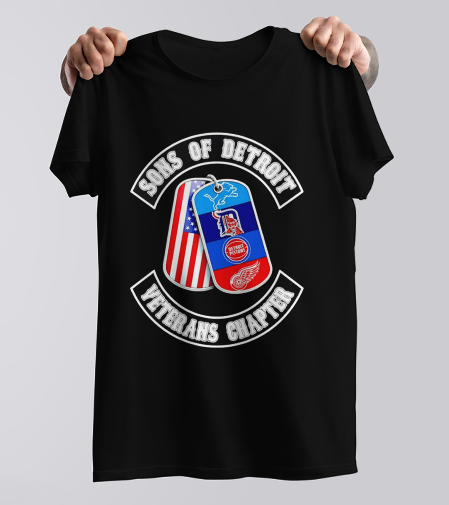 Sons Of Detroit Veterans Chapter Dog Tags Lions Tigers Pistons Red Wings T-Shirt